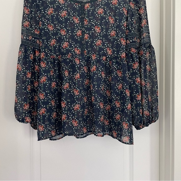Max Studio Babydoll Boho Floral Semi-Sheer Top S - Picture 4 of 6